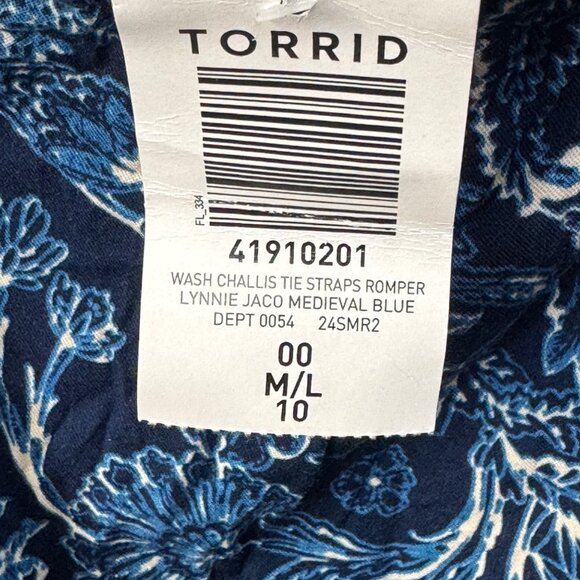Torrid Challis Tie Straps Romper Dark Blue Floral Smocked Waist Pockets 00/10 - Picture 11 of 13